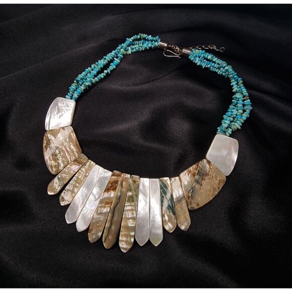 Jay King 925 Sterling Silver Turquoise & Mother Of Pearl Necklace - Picture 2 of 4